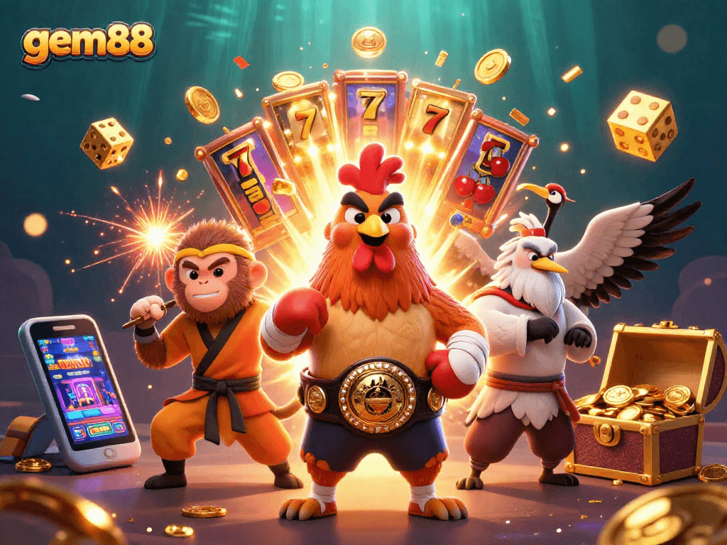 Experience exhilarating gameplay with gem88's vibrant casino action featuring colorful characters and elements.