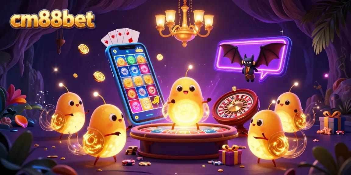 Experience the exhilarating world of cm88bet with vibrant casino action illuminated by glowing characters.
