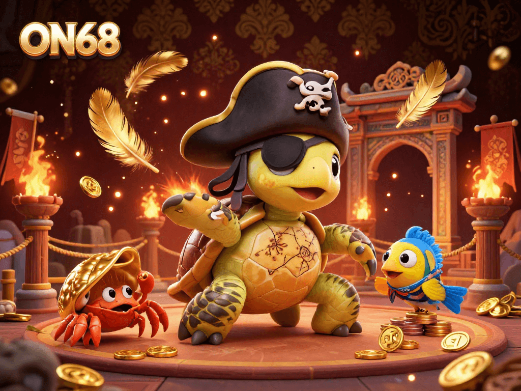 Engage in thrilling betting adventures with ON68 where pirate turtle discovers treasures in an underwater casino realm.