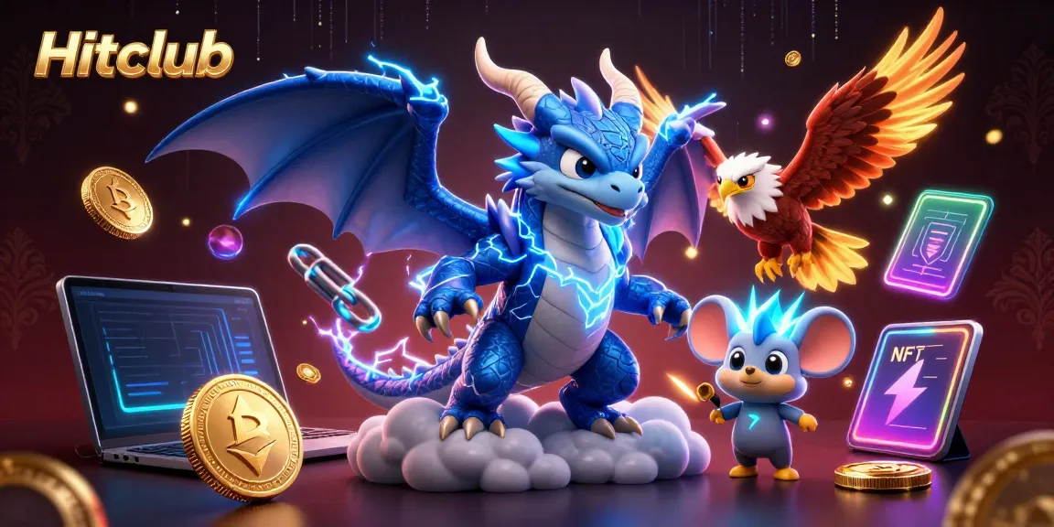 Experience the thrilling adventures of Hitclub with majestic characters amidst vibrant gambling icons.