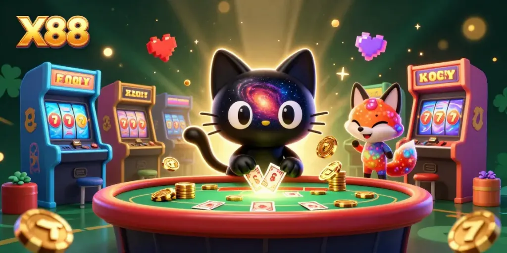 X88 enhances your gaming experience with swirling galaxies and cosmic chips at the casino table.