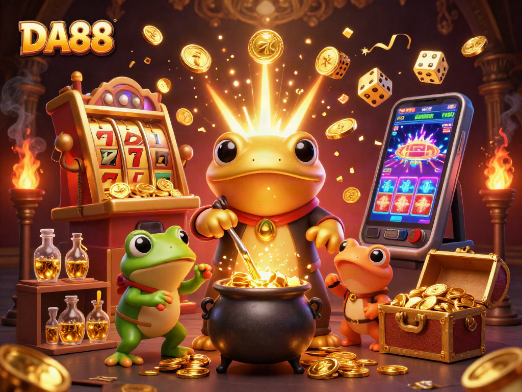 Spin DA88's slots with golden jackpots and epic casino adventures in this vibrant illustration.