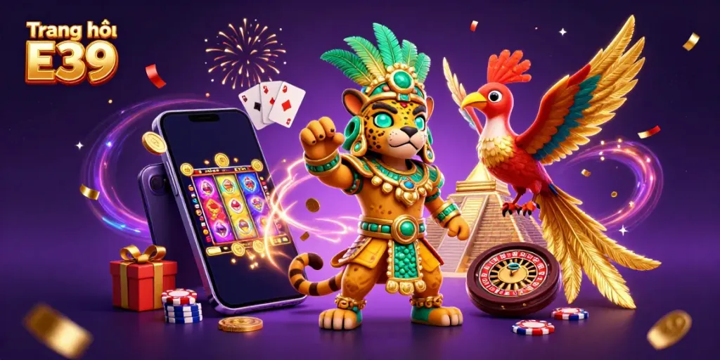 Experience thrilling entertainment at Trang chủ E39 with vibrant gaming characters and dynamic casino elements.
