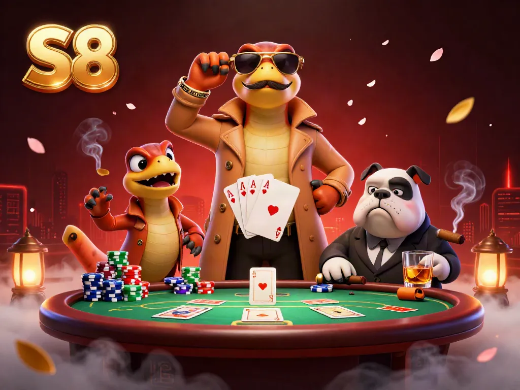 Experience the thrilling world of S8 with raptors in a trench coat entering a VIP casino lounge.