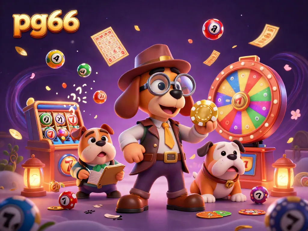 Engage with pg66's exciting gambling scene featuring a detective and vibrant casino elements.