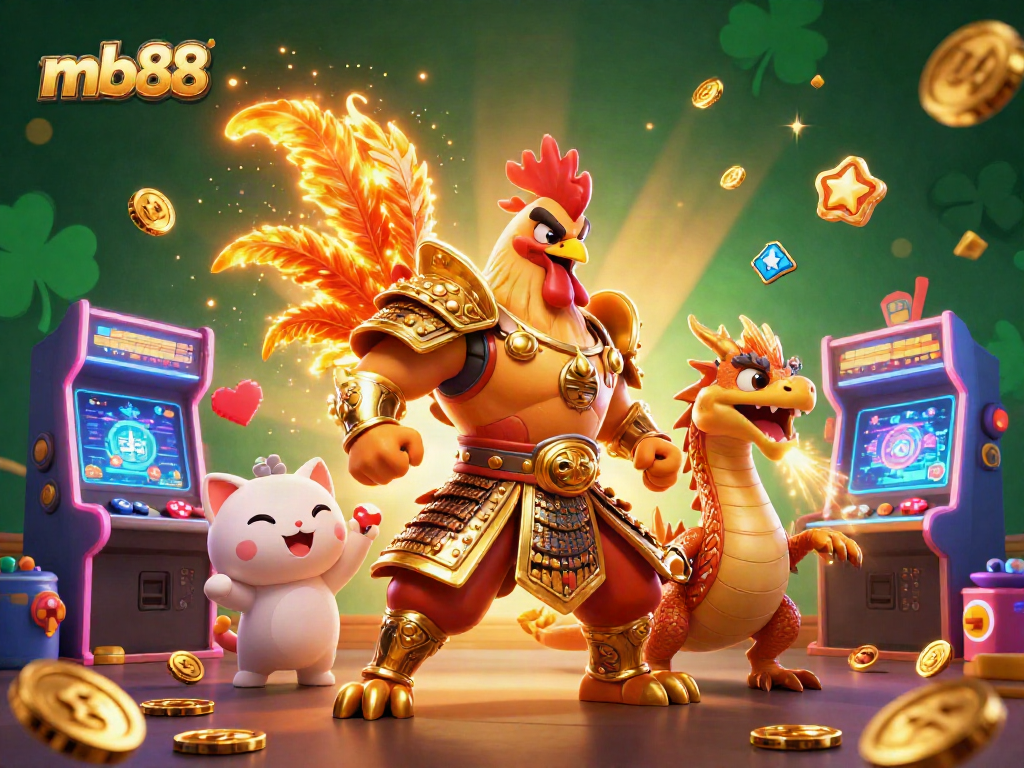 Engage with mb88's exciting gaming experience featuring a dynamic 3D illustration of cartoon characters.