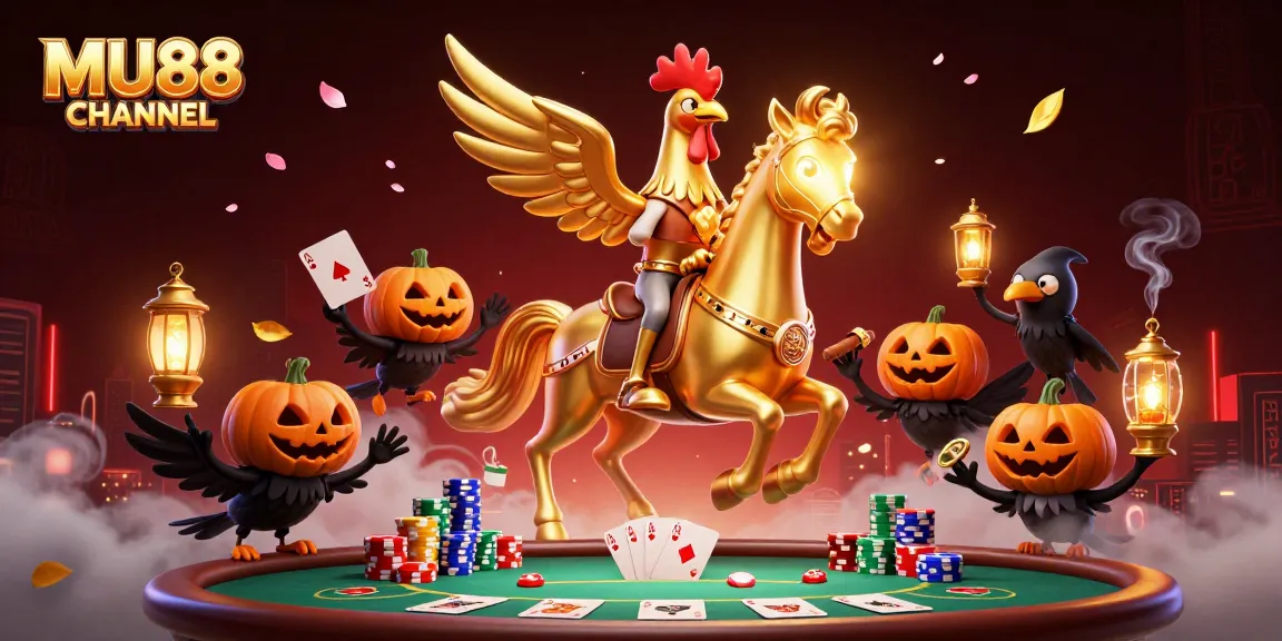 Experience thrilling gameplay at MU88 CHANNEL with a golden rooster in a midnight casino.