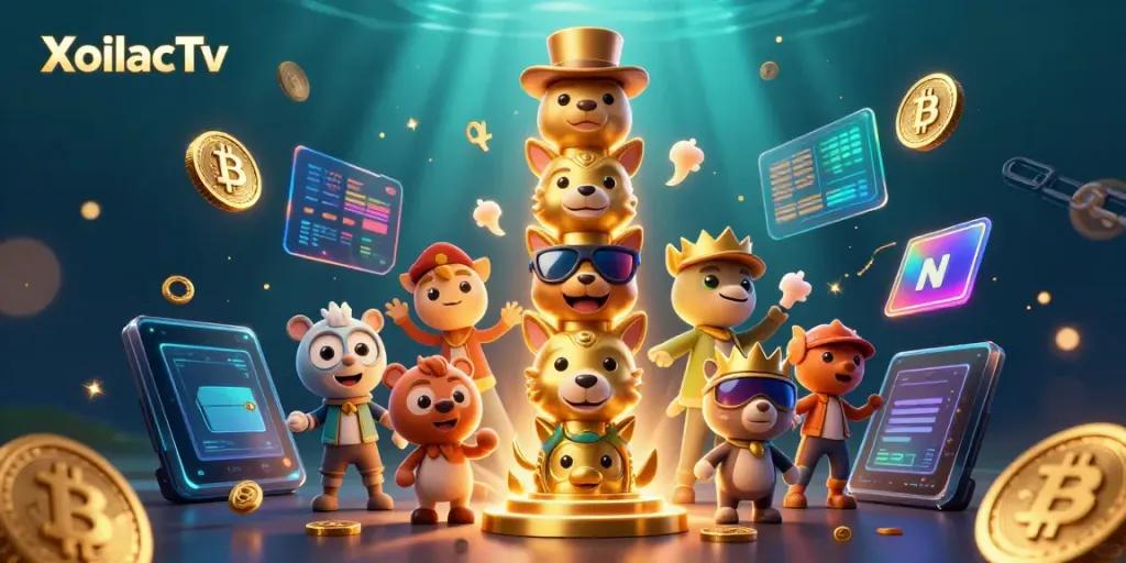 XoilacTv brings immersive casino fun, featuring a golden totem pole and vibrant crypto-themed elements.