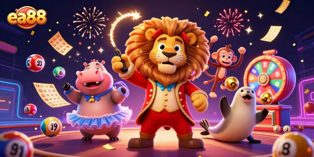 Engage with exciting promotions at ea88 featuring a vibrant casino scene with lottery elements.