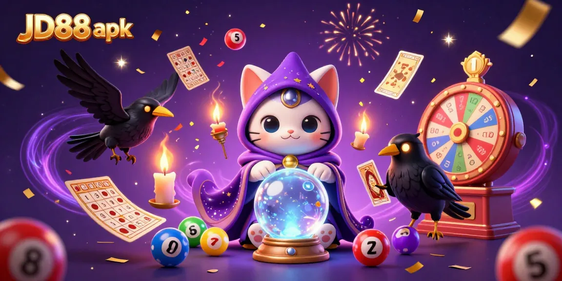 Experience the excitement of JD88 apk with a magical casino scene featuring a mystic cat and energetic gaming elements.