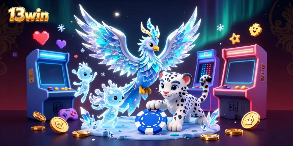 Engage in thrilling casino experiences with 13win's vibrant 3D illustration of captivating characters.