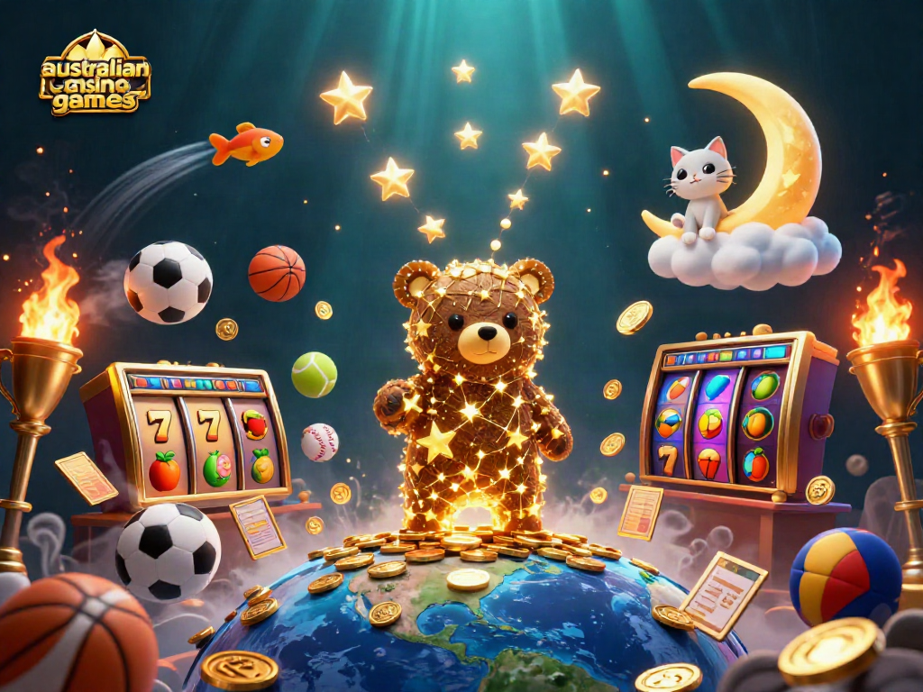 Experience the thrill of australian casino games with a vibrant 3D cosmic scene highlighting colorful slots and characters.