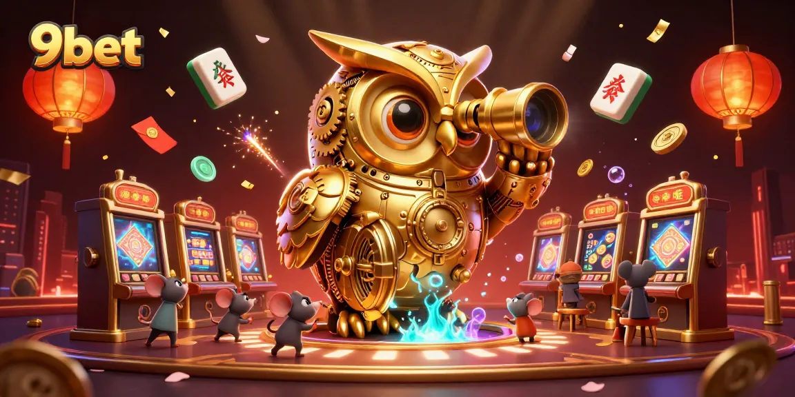 Engage in thrilling gaming at 9bet with a captivating golden owl overseeing the casino floor.