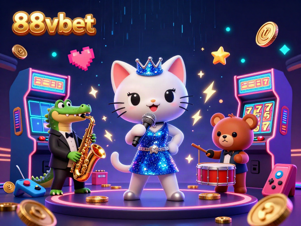 Engage with the vibrant 88vbet casino scene featuring animated characters and game elements.