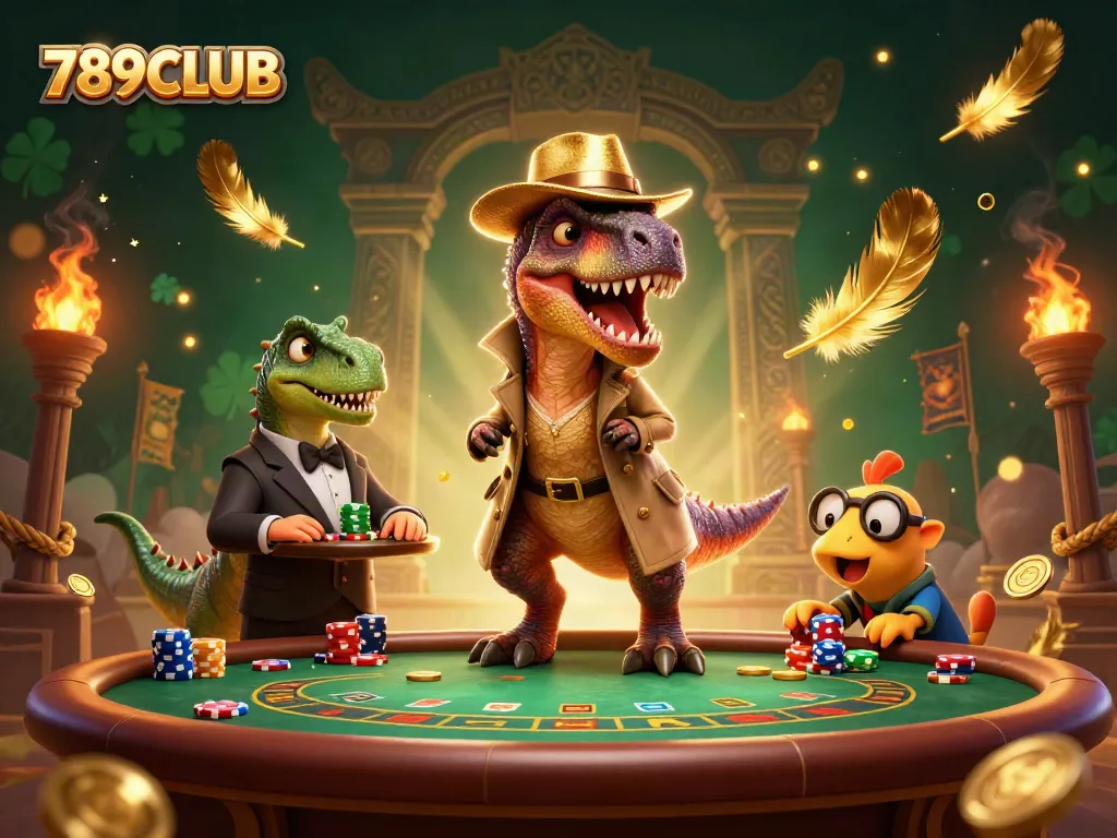 Experience thrilling gameplay at 789CLUB's blackjack table with cartoon dinosaurs in action.