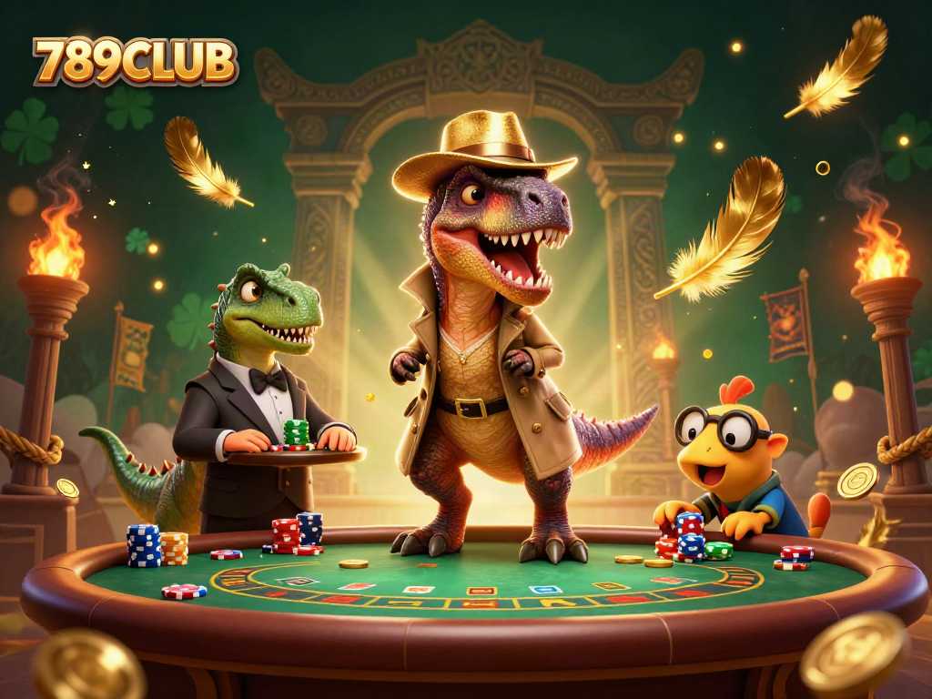 Experience thrilling gameplay at 789CLUB's blackjack table with cartoon dinosaurs in action.