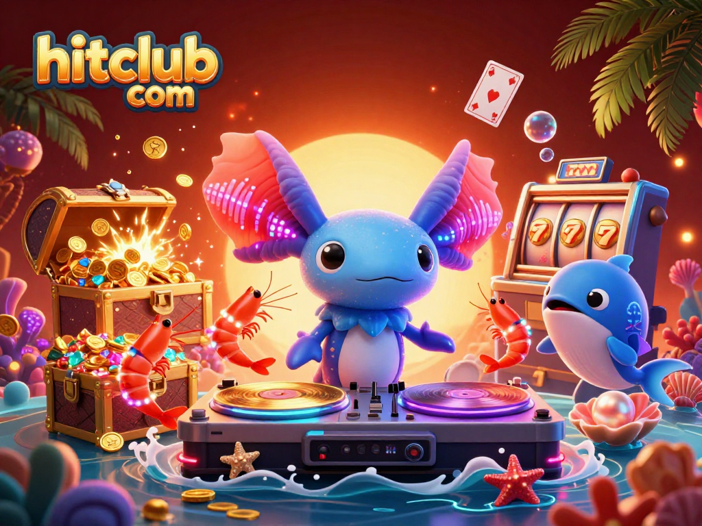 Join the fun at hitclub com with neon colors, underwater treasures, and vibrant gaming elements.