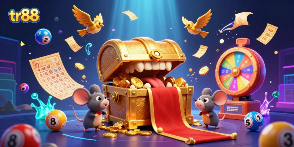 Spin to win with tr88 as adventurer mice encounter a golden treasure chest overflowing with riches.