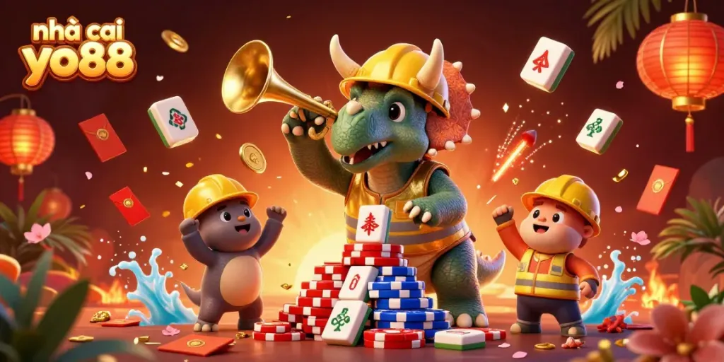 Engage with nhà cái yo88 and experience excitement while winning at a vibrant casino-themed illustration.