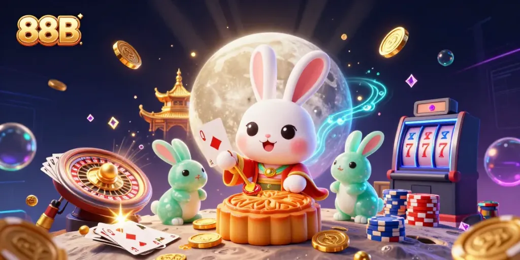 Engage in thrilling casino action with the enchanting moon rabbit and dazzling 88B elements.