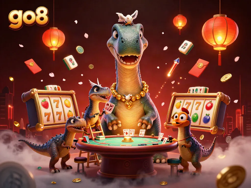 Engage with go8's exciting poker scene featuring vibrant casino elements and dynamic characters.