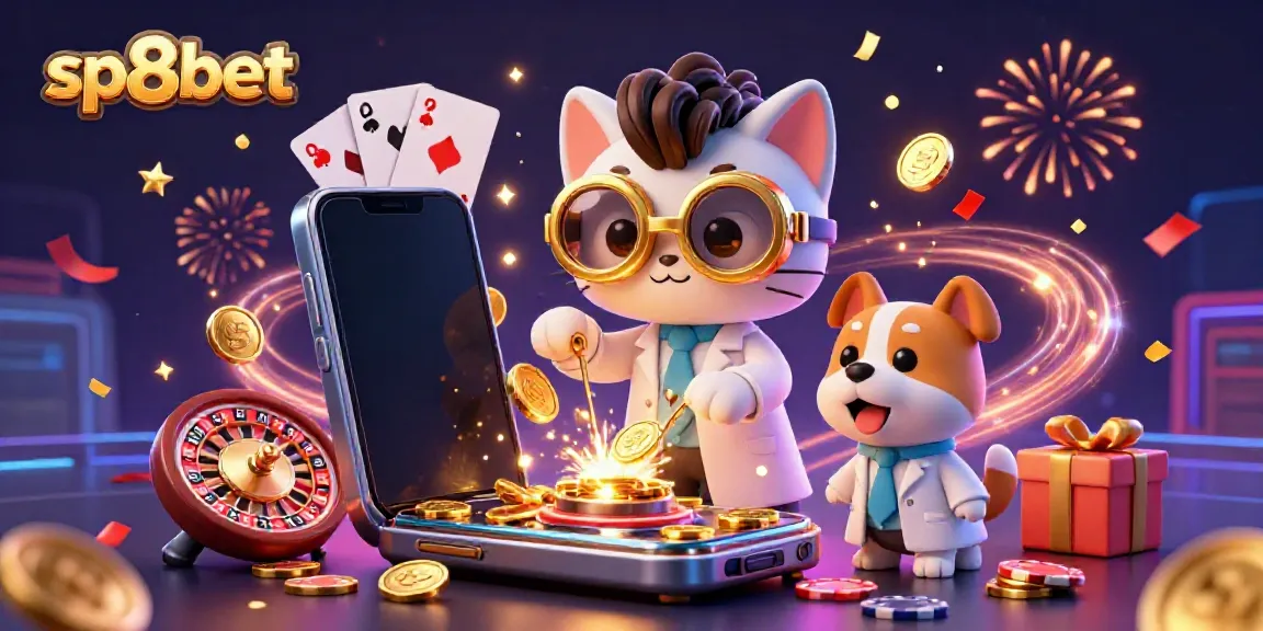 Join the thrilling casino experience with sp8bet showcasing animated characters and exciting game elements.