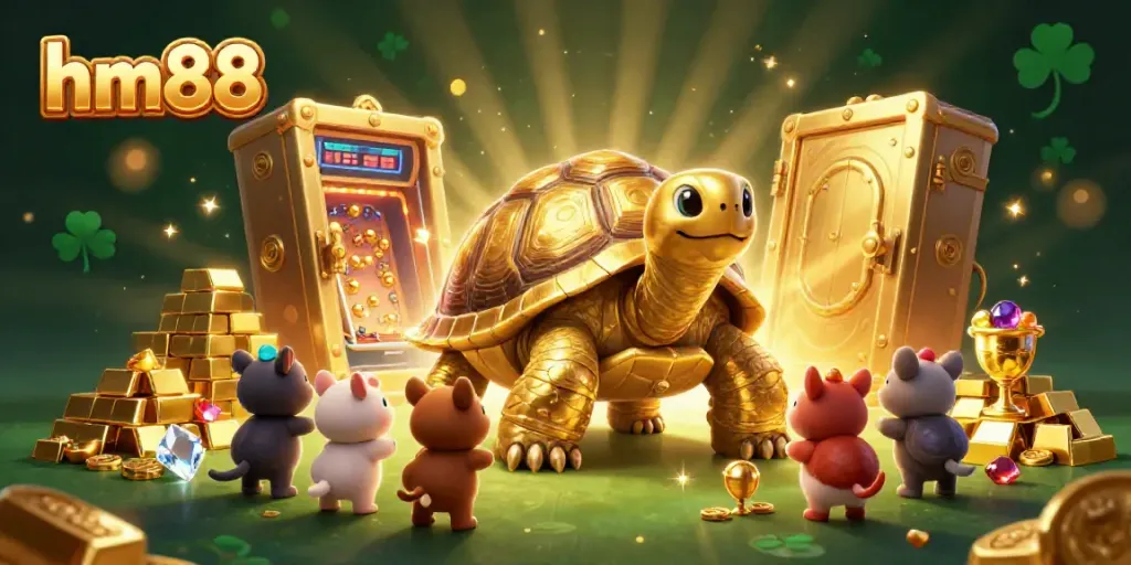 Experience the thrill of gaming at hm88 with a giant tortoise pinball machine and excited animals ready to play!