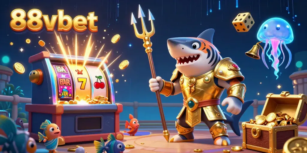 Experience the excitement of 88vbet with a dynamic underwater casino scene featuring vivid symbols and engaging characters!