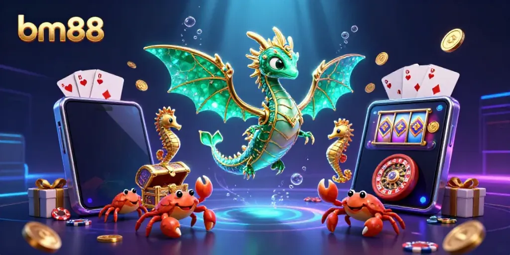 Experience bm88's vibrant casino adventure with a majestic sea dragon and treasure-filled atmosphere.