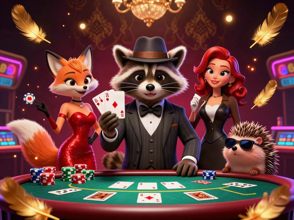 Experience fun88 excitement with 3D characters in a vibrant casino scene, showcasing poker action and dazzling lights.