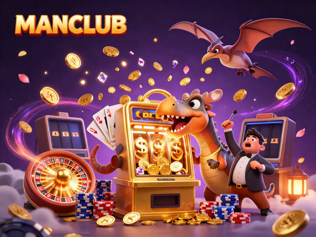 Headbutting jackpot: MANCLUB pachycephalosaurus wins golden coins at the casino.