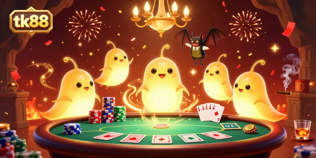 Experience the vibrant tk88 cave casino illuminated by glowworms and a unique bat dealer.