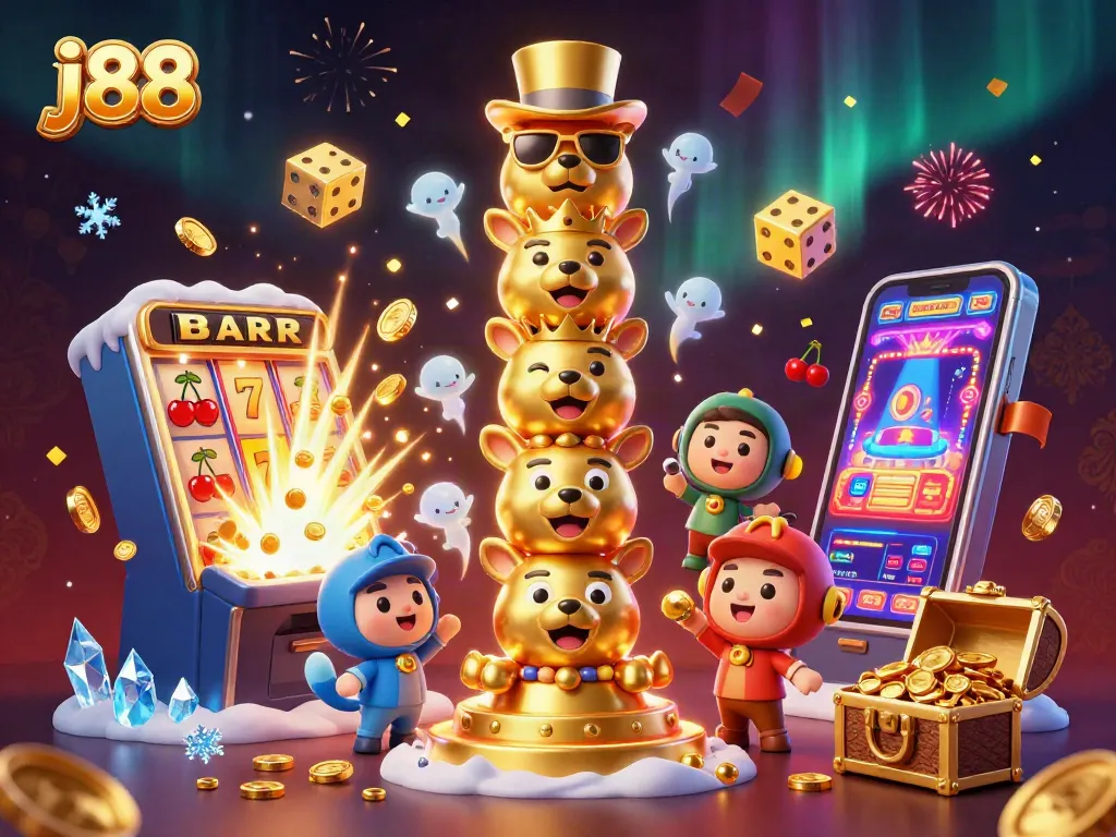 Experience the thrilling excitement at j88 with this vibrant casino illustration depicting jackpot moments and immersive gameplay.