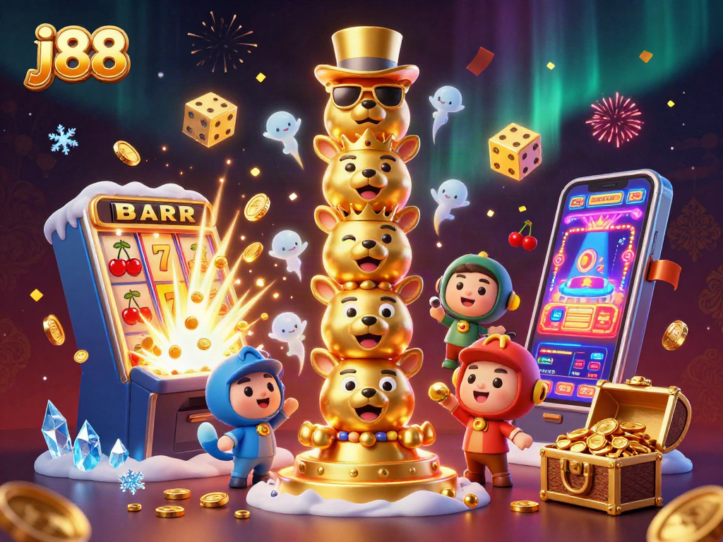 Experience the thrilling excitement at j88 with this vibrant casino illustration depicting jackpot moments and immersive gameplay.