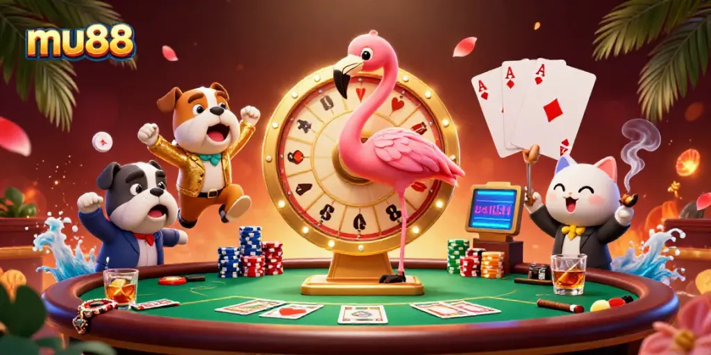 Enjoy thrilling casino action at mu88 with a dynamic game show scene featuring excitement and prizes.