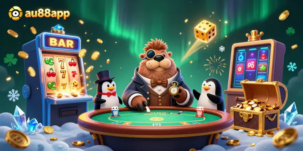 Experience winning moments at the au88app underwater poker table with characters celebrating around a jackpot explosion.