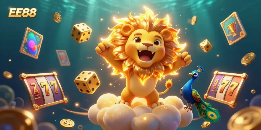Engage with EE88's dynamic casino world featuring vibrant 3D characters and immersive gaming elements.