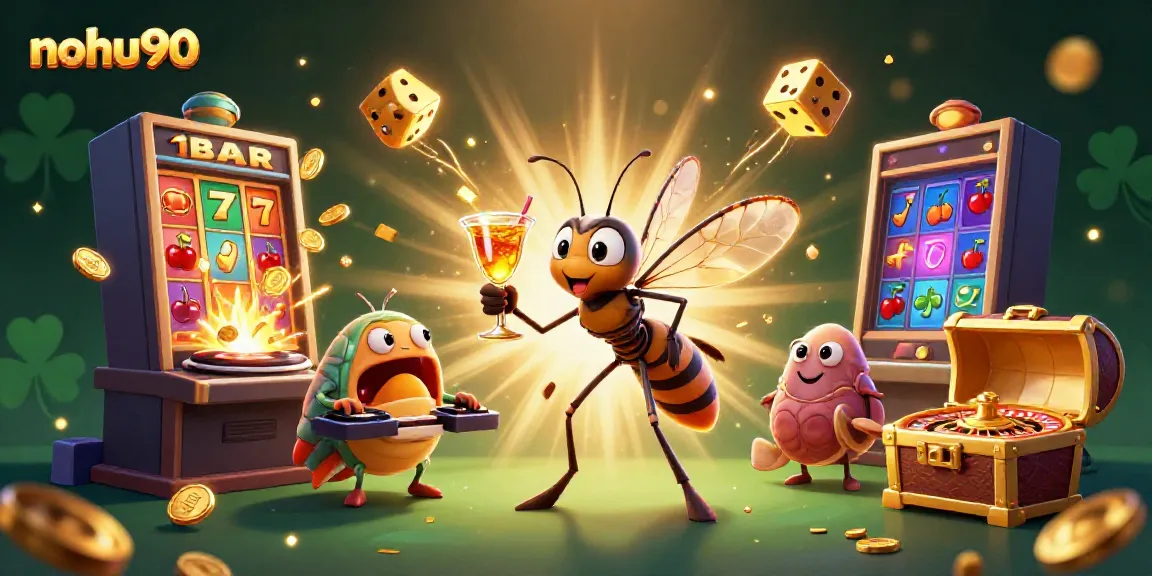Join in the fun with nohu90's vibrant casino-themed illustration showcasing big wins and lively activities.