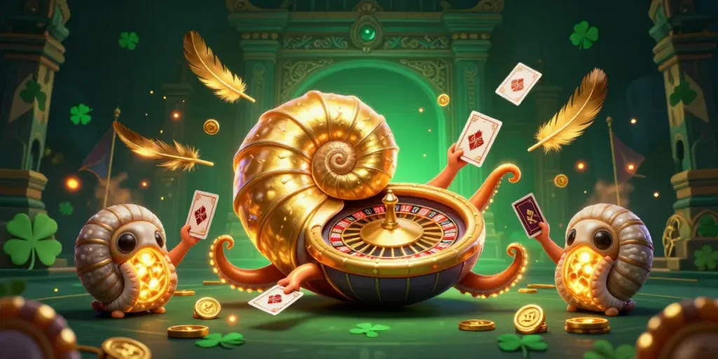 Spin the roulette with GG88 as the ancient nautilus and glowing ammonites illuminate the casino game.