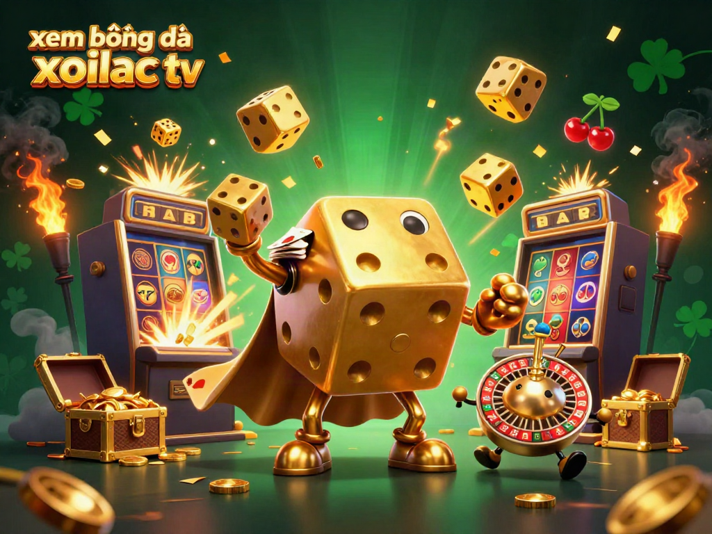 Engage with xem bóng đá xoilac tv through a thrilling 3D casino-inspired illustration featuring dynamic characters and vibrant game elements.