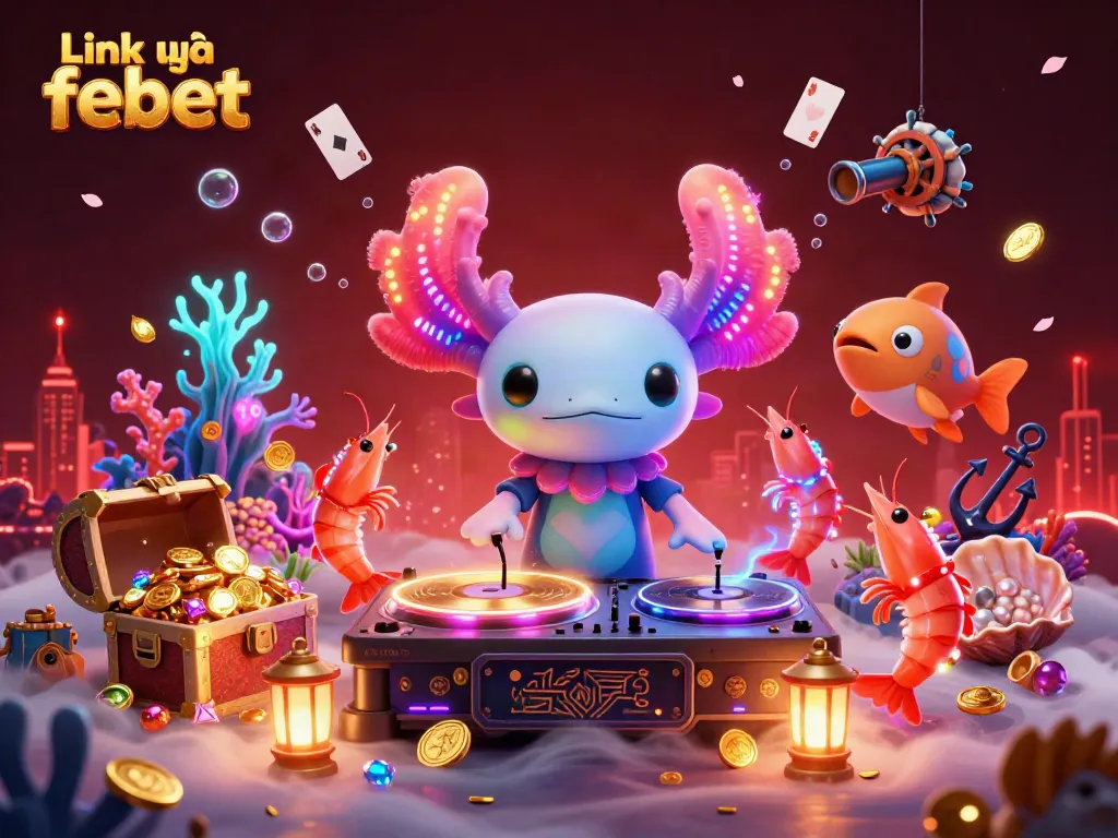 Experience exciting underwater entertainment with Link vào febet, featuring a 3D axolotl DJ and vibrant sea creatures.