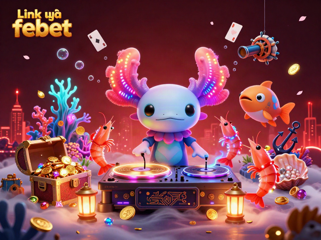 Experience exciting underwater entertainment with Link vào febet, featuring a 3D axolotl DJ and vibrant sea creatures.