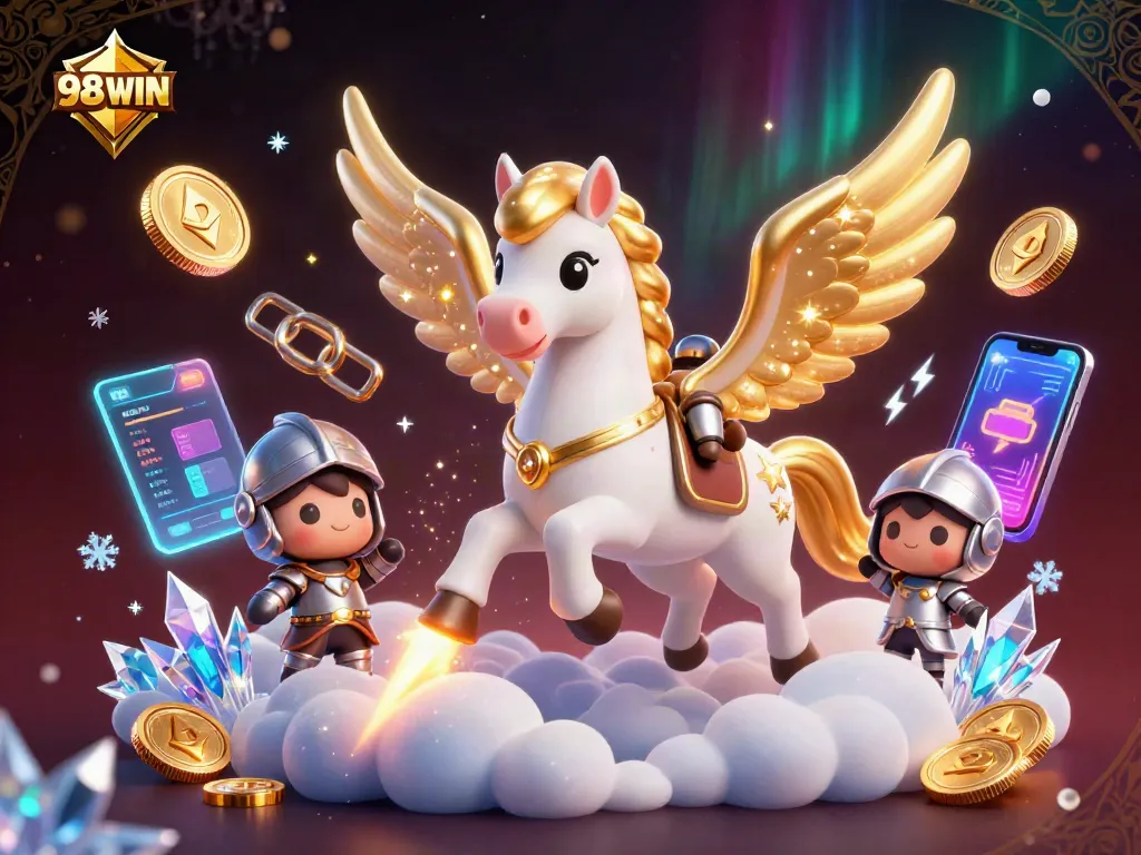 Experience thrilling wins at 98WIN with an enchanted heavenly theme featuring crypto elements.