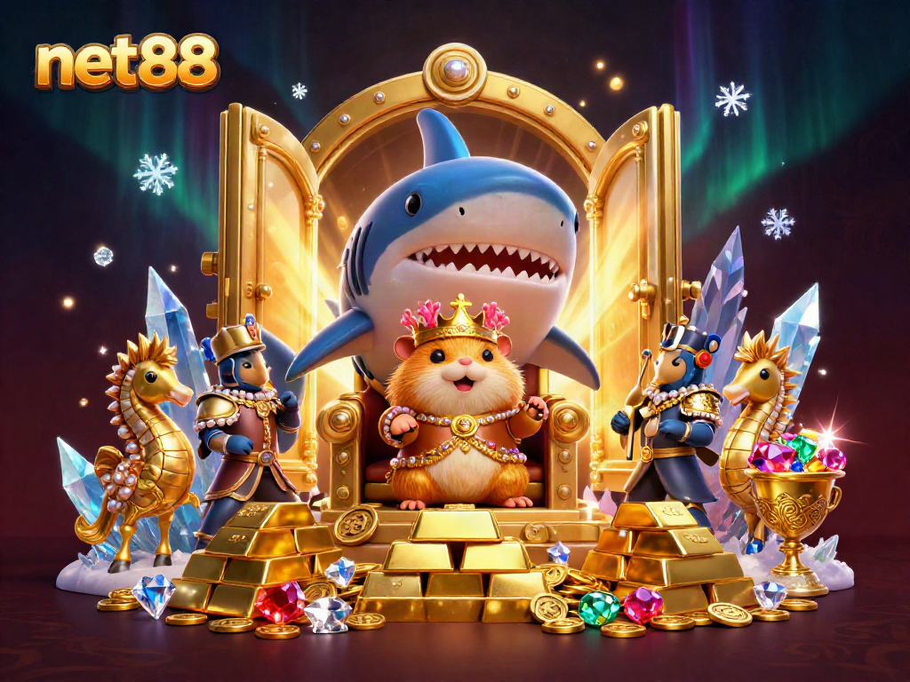 Experience thrilling wins with net88 in this vibrant casino-themed illustration.