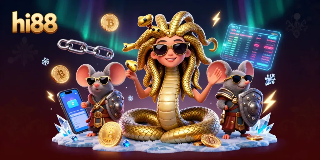 Engage in thrilling gaming adventures at hi88, featuring a vibrant 3D casino illustration.