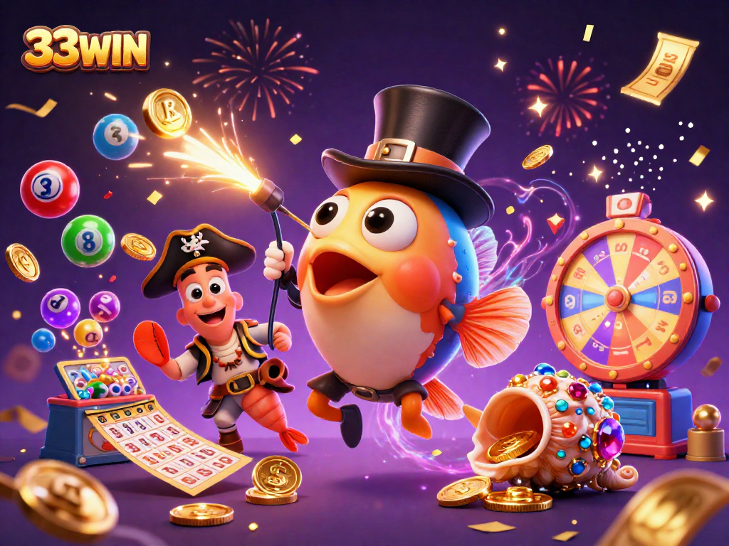 Experience the excitement of winning at 33WIN with vibrant gaming elements and characters.