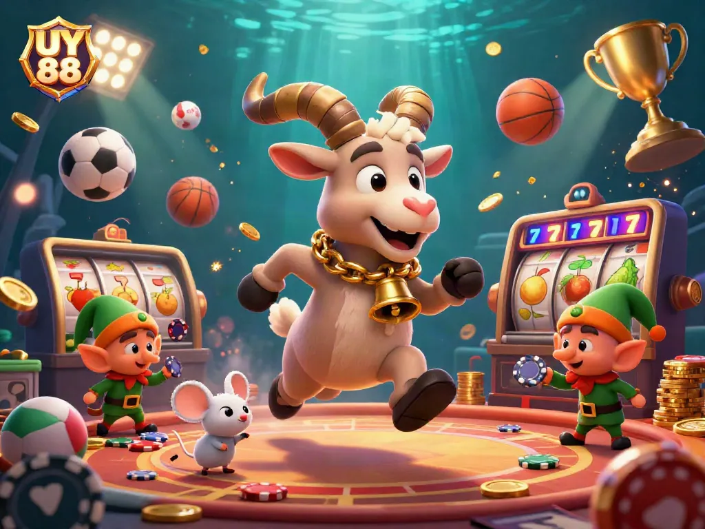 Engage in thrilling gameplay at UY 88 with festive 3D casino characters in action.