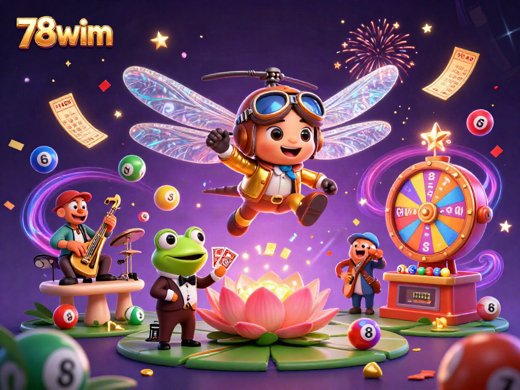 Experience thrilling gameplay with 78wim's vibrant lottery scene featuring colorful elements and energetic characters.