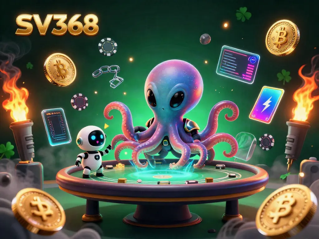 Experience the thrill of gaming with SV368's vibrant alien casino scene, featuring an octopus dealer and floating chips.