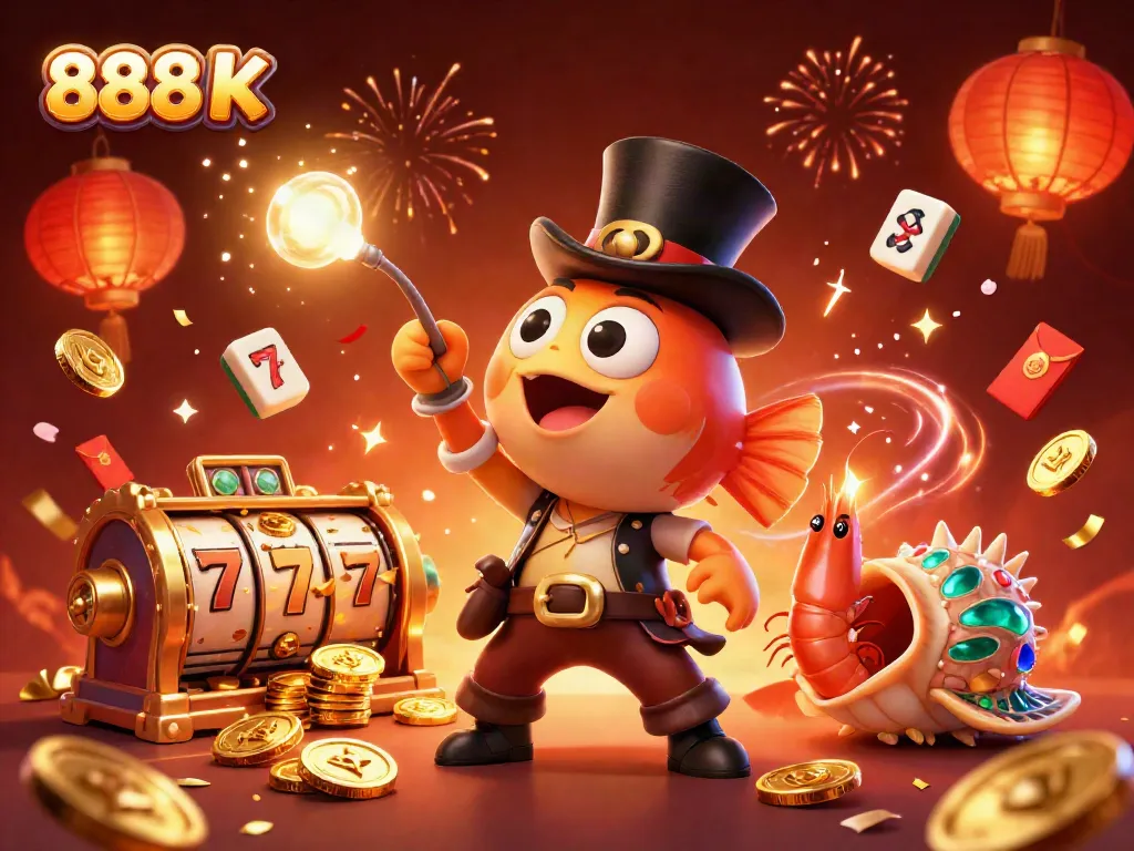 Experience the thrill of 888 K casino games with engaging slot reels and energetic characters.